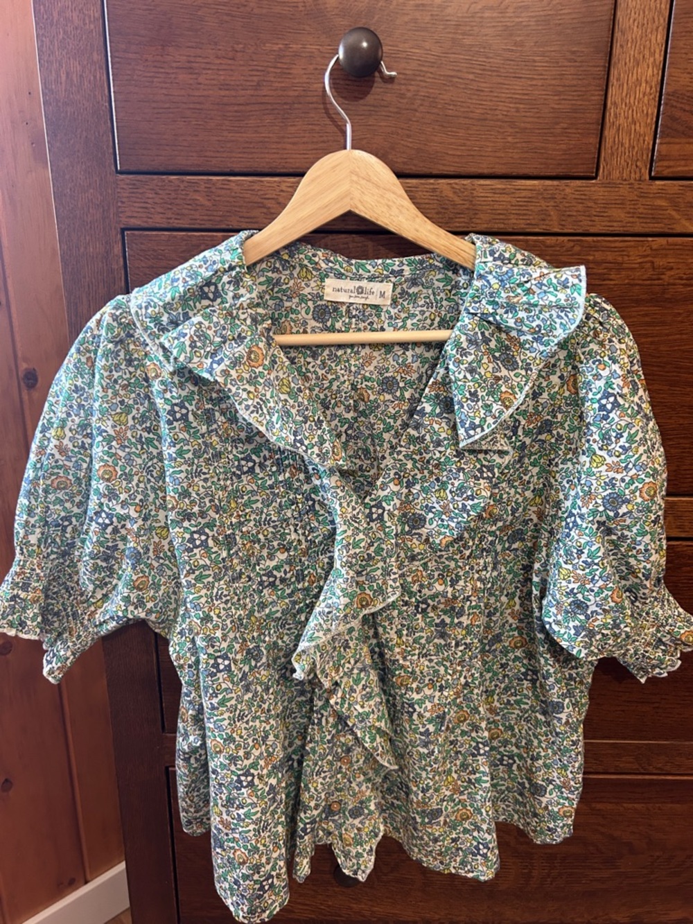 NATURAL LIFE Green Floral Ruffle Blouse